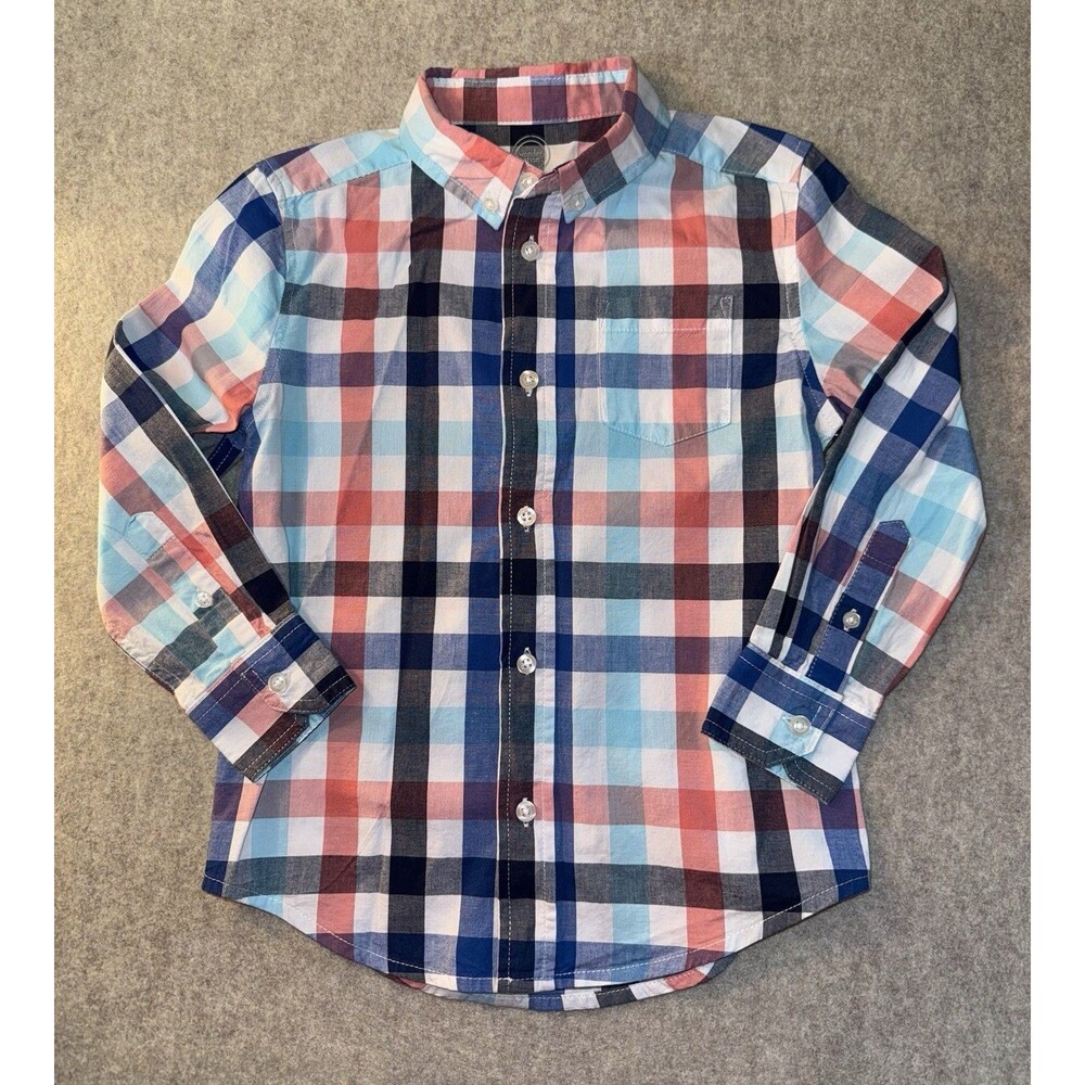 Wonder Nation Boys Size XS Light Colored Plaid Long Sleeve Button Up